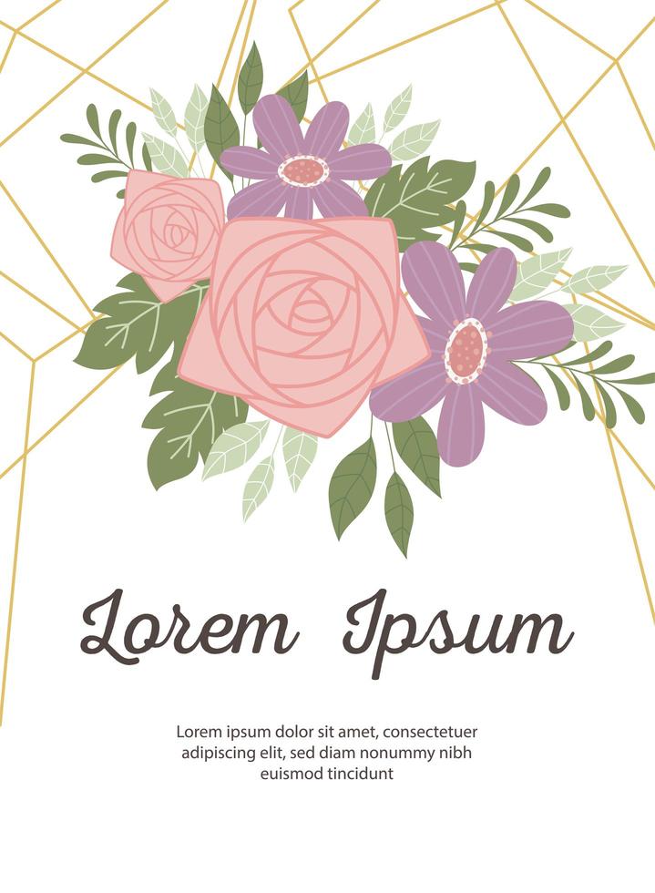 bröllop inbjudningskort med dekorativa ram e blommiga element vektor