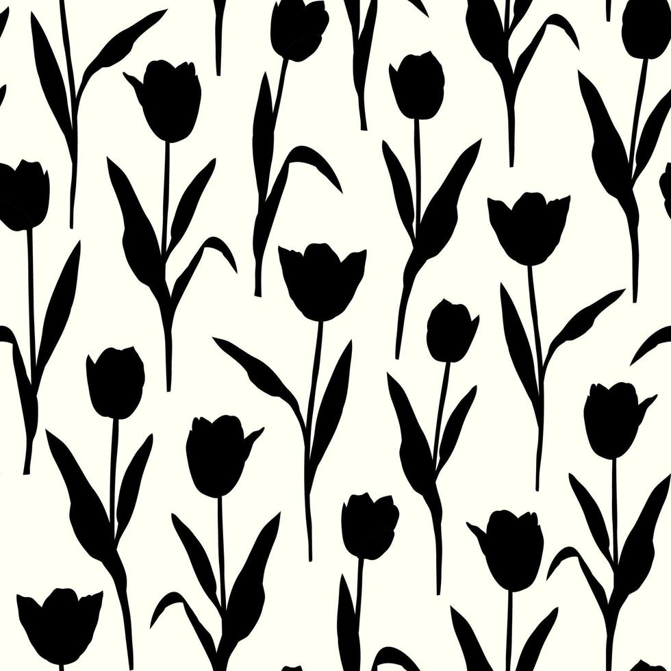 tulpaner blommor silhuett sömlösa mönster på vit bakgrund vektor