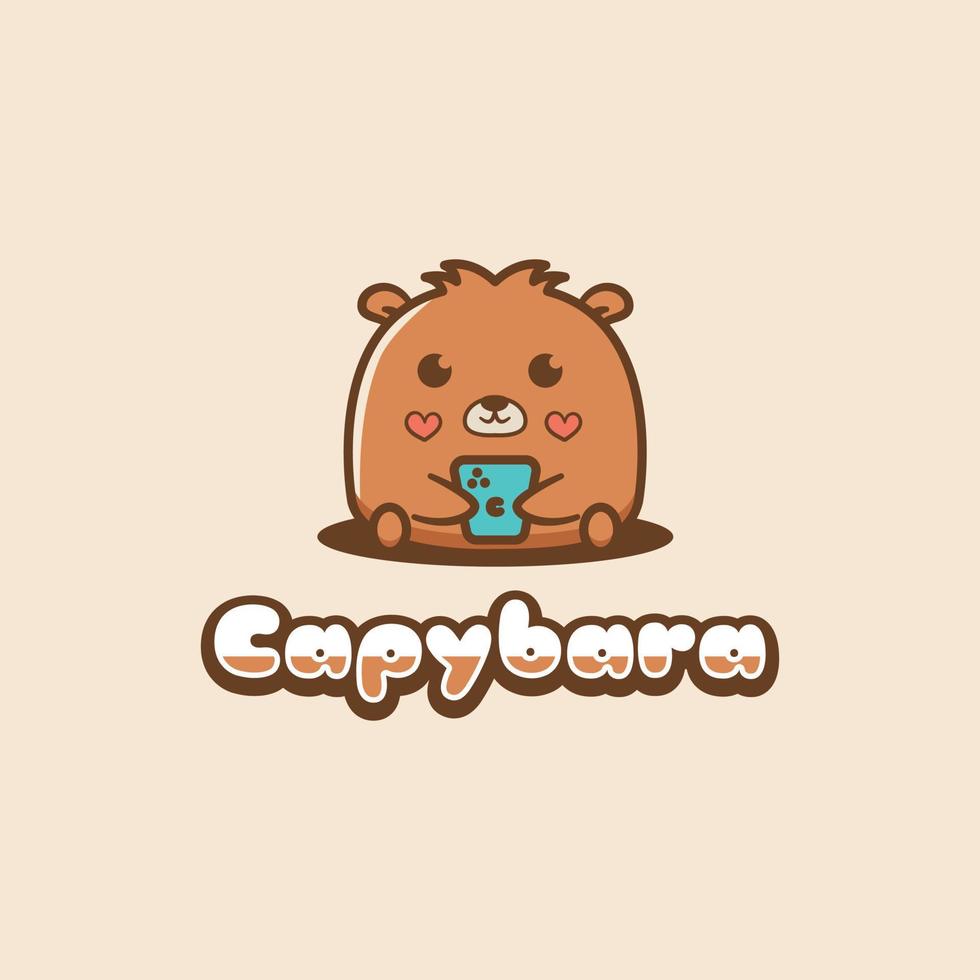 Maskottchen Illustration von süß kawaii Capybara halten Telefon vektor