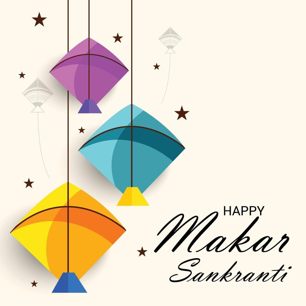 Vektorillustration eines Hintergrunds für traditionelles indisches Festival feiern Makar Sankranti mit bunten Drachen. vektor
