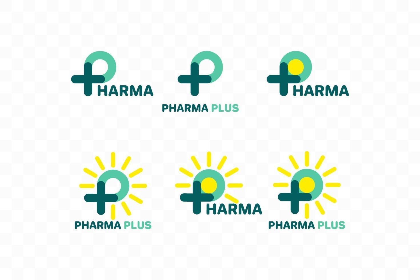 p-logotyp, p med plus- och sun-logotyp. medicinsk logotyp vektor