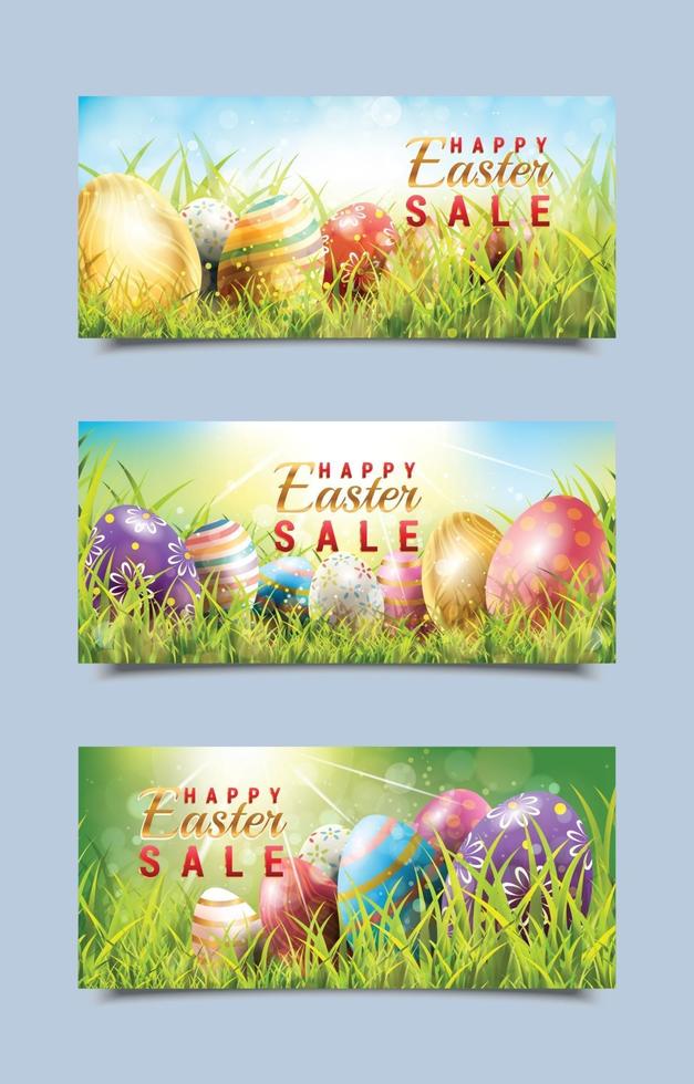 glad påsk försäljning med påskägg banner vektor