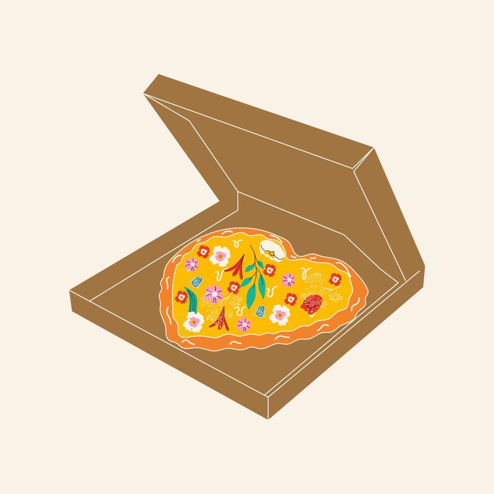 Pizza mit anders Blumen. Frühling Pizza. Hand gezeichnet Vektor Illustration.