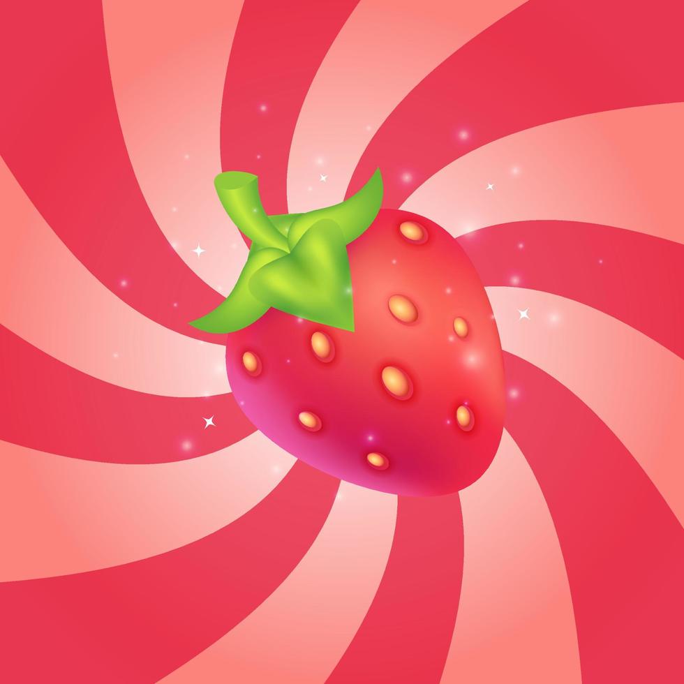 tecknad serie jordgubb på abstrakt pop- konst randig bakgrund. röd godis baner bakgrund. bubbelpool bakgrund. virvel godis mönster. röd juice bär för mat paket design mall. vektor