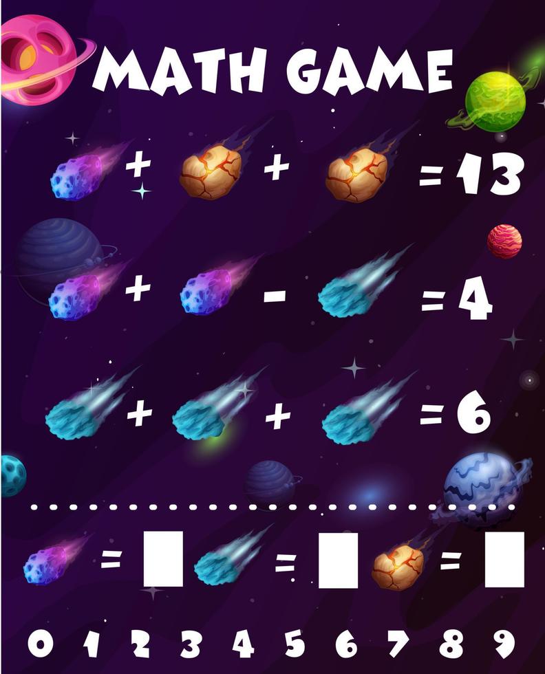 asteroider, kometer och meteorer matematik spel kalkylblad vektor