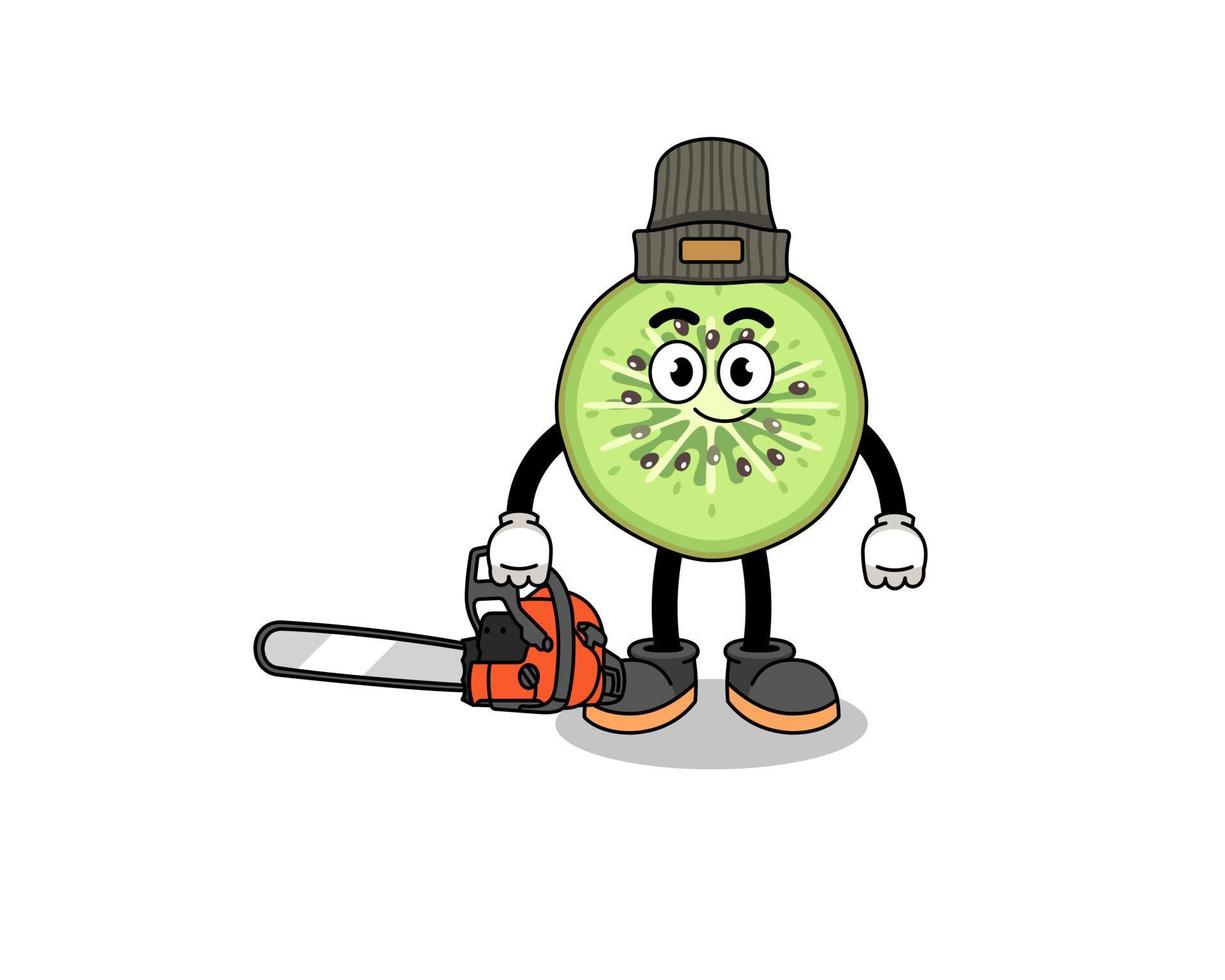 skivad Kiwi frukt illustration tecknad serie som en skogsarbetare vektor