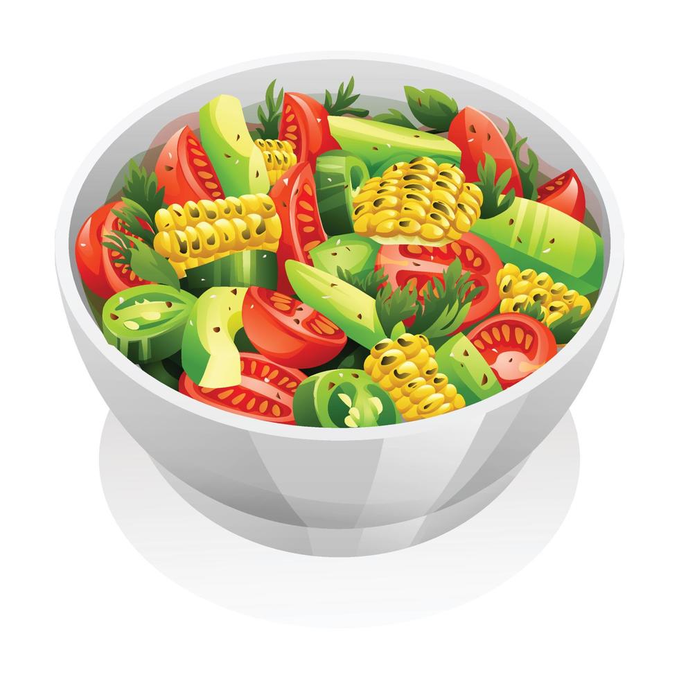 Salat mit gegrillt Mais, Avocado und Tomate Vektor Illustration