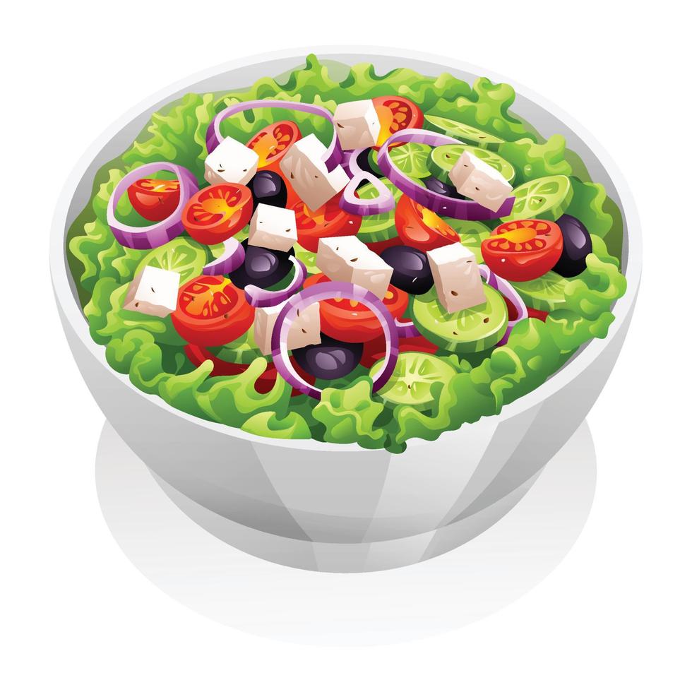 Salat mit Käse und frisch Gemüse Vektor Illustration. griechisch Salat