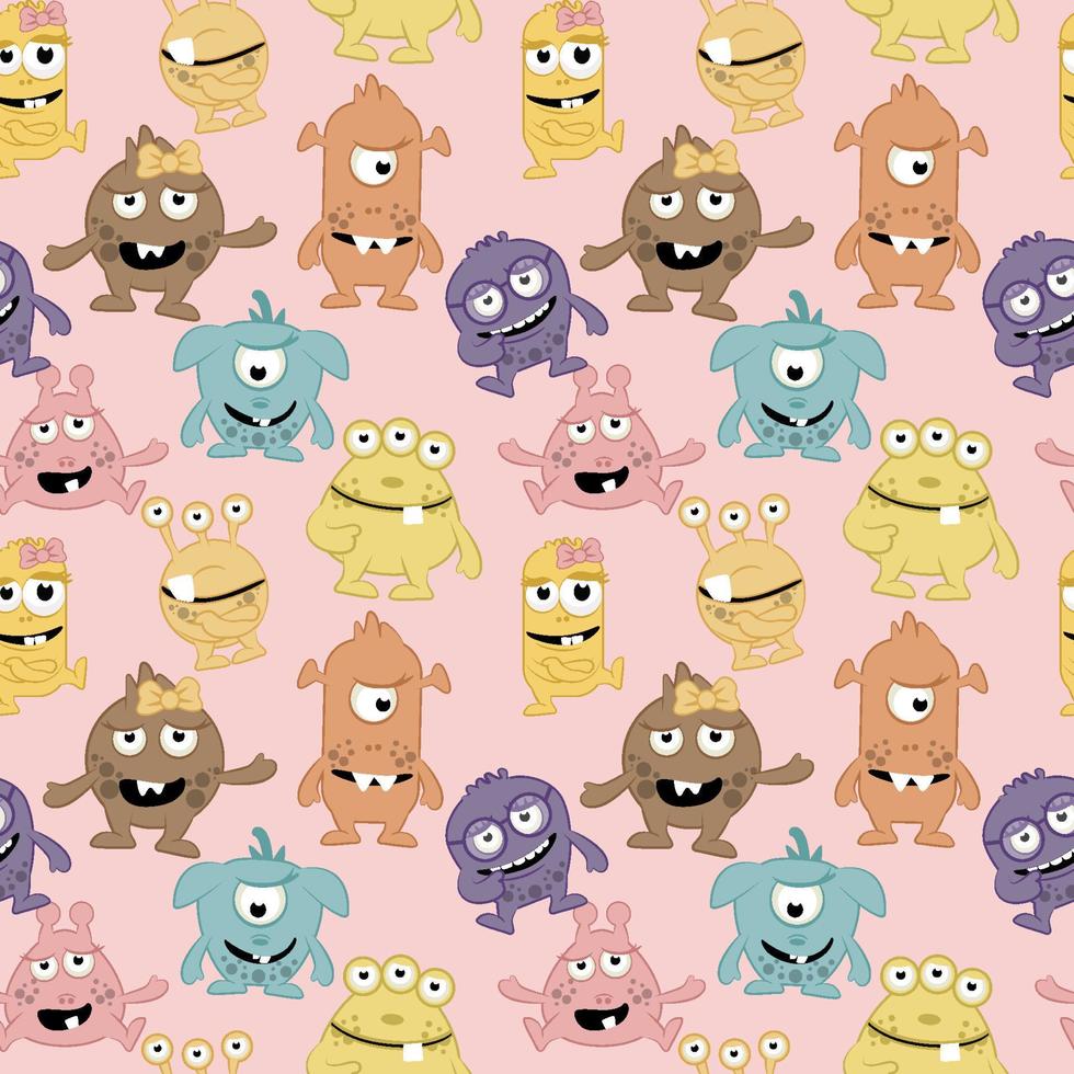 rosa sömlös mönster av söt tecknad serie monster. bebis mönster. vektor