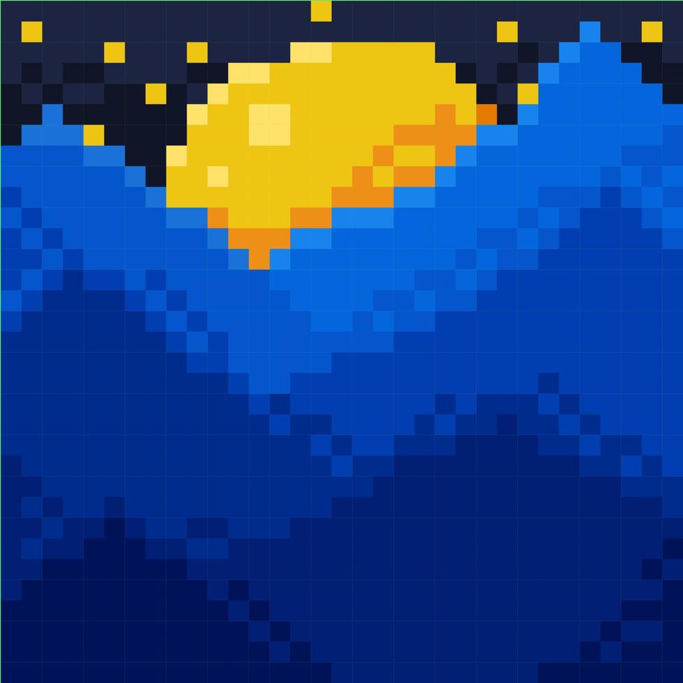 Berge Aussicht im das Nacht mit Pixel Kunst Stil vektor
