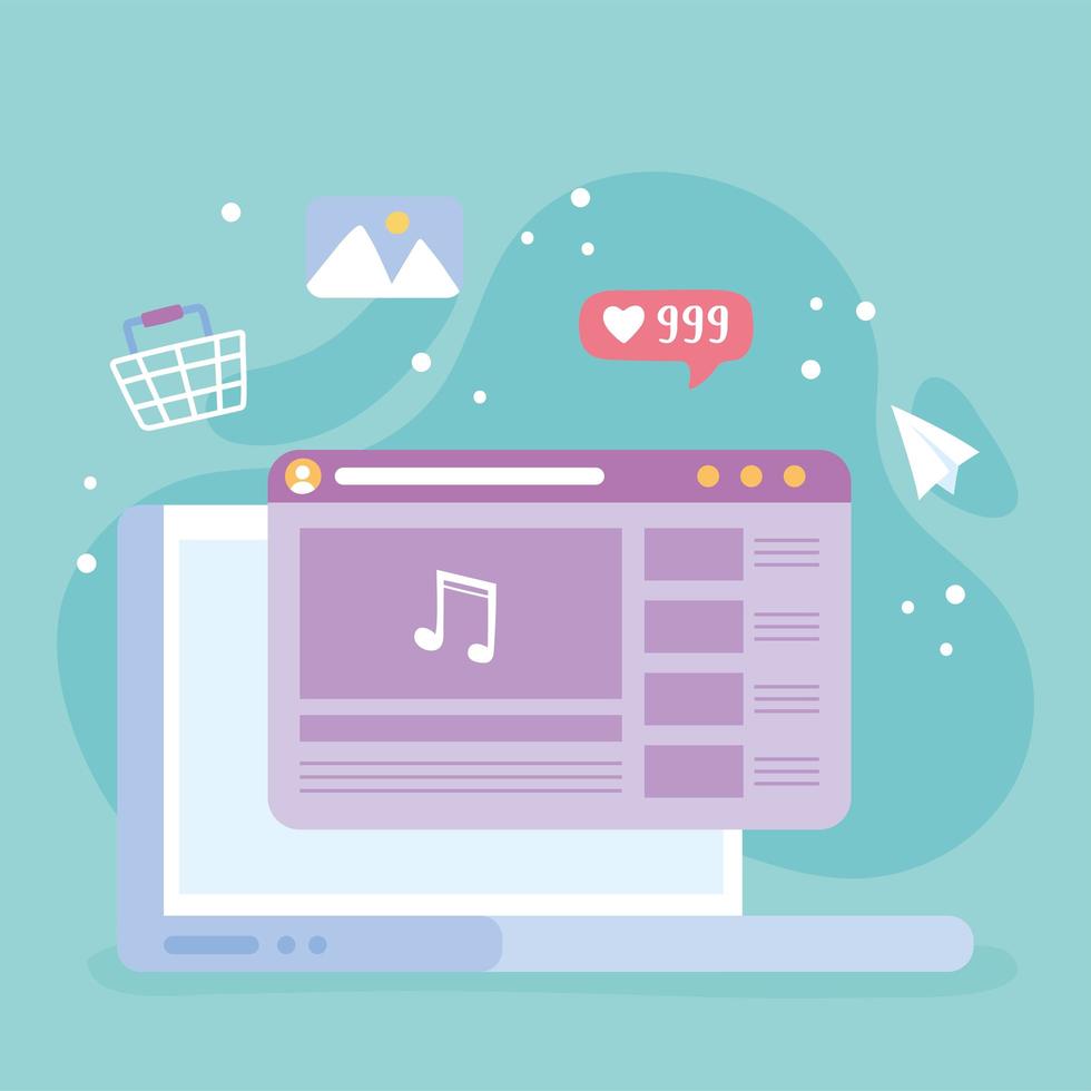 bärbar dator för sociala medier koncept vektor