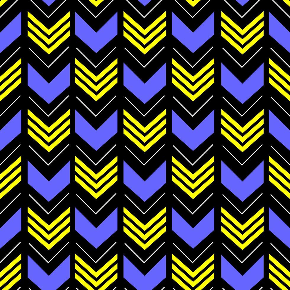 Blau Gelb Pfeil nahtlos Muster isoliert auf schwarz Hintergrund. vektor