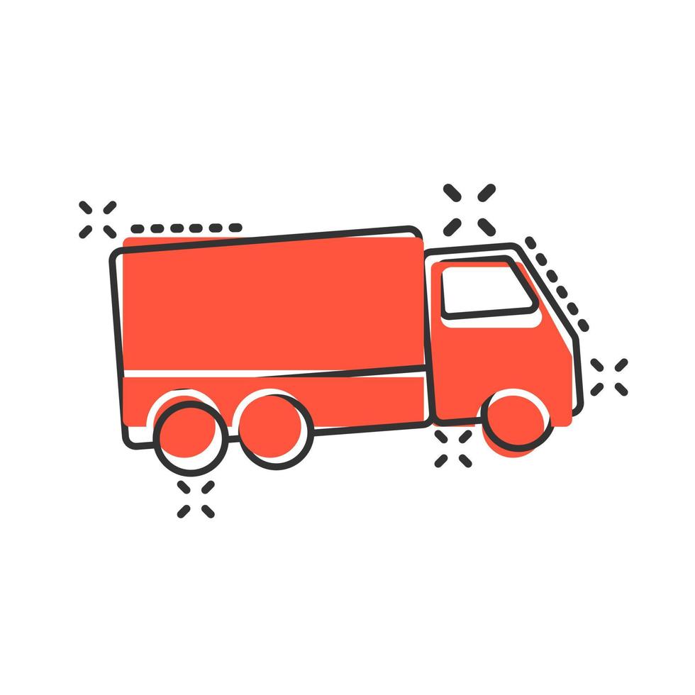 Lieferwagen-Schild-Symbol im Comic-Stil. Van-Vektor-Cartoon-Illustration auf weißem, isoliertem Hintergrund. Cargo-Auto-Business-Konzept-Splash-Effekt. vektor