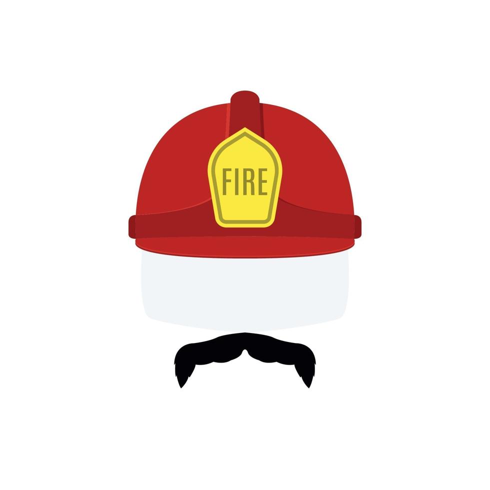 Gesicht des Feuerwehrmanns in rotem Helm und Schnurrbart. vektor