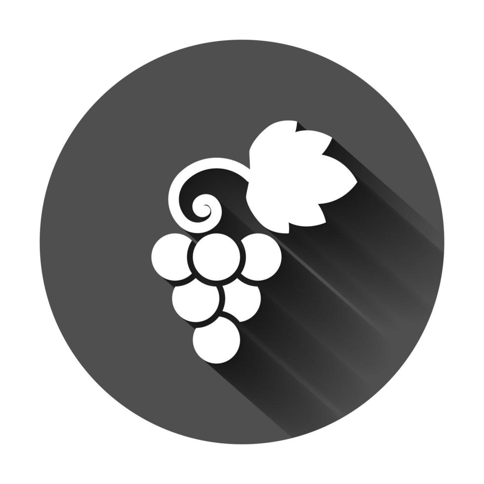 Traube Früchte Zeichen Symbol im eben Stil. Weinrebe Vektor Illustration auf schwarz runden Hintergrund mit lange Schatten. Wein Trauben Geschäft Konzept.
