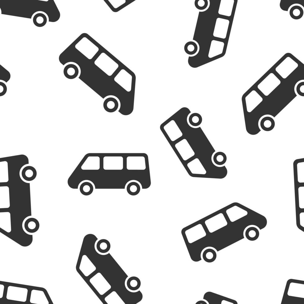passagerare minibuss tecken ikon sömlös mönster bakgrund. bil buss vektor illustration på vit isolerat bakgrund. leverans lastbil baner företag begrepp.