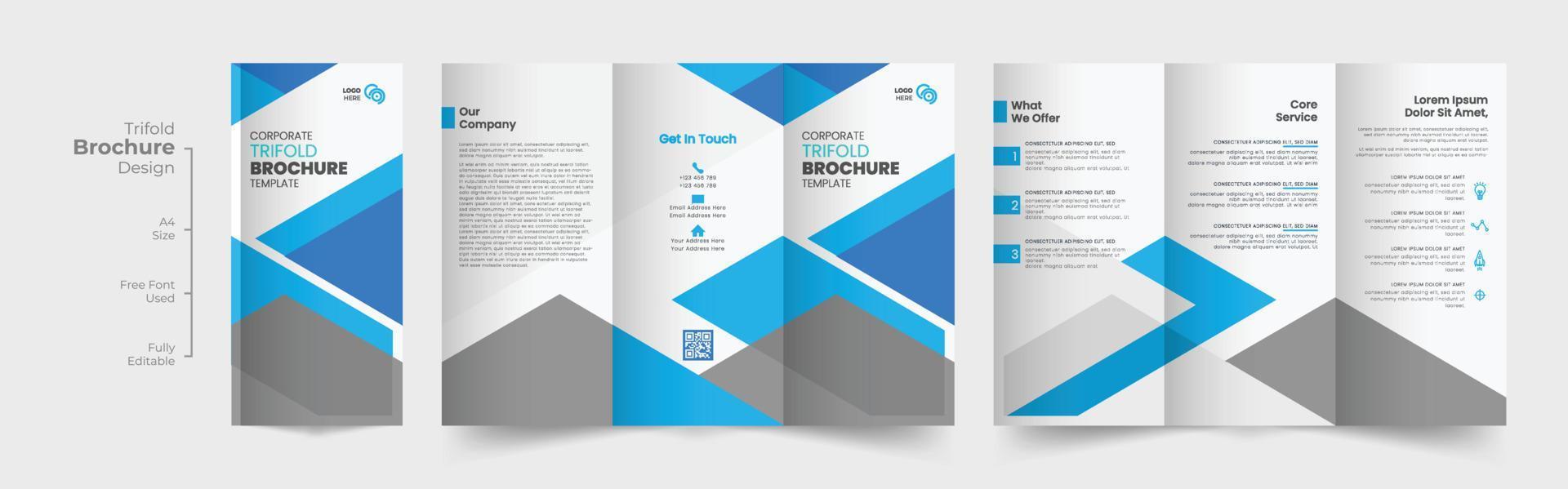 korporativ modern Geschäft dreifach Broschüre Design Vorlage, Fachmann Geschäft drei falten Flyer Vorlage, einfach und minimalistisch Beförderung Layout vektor