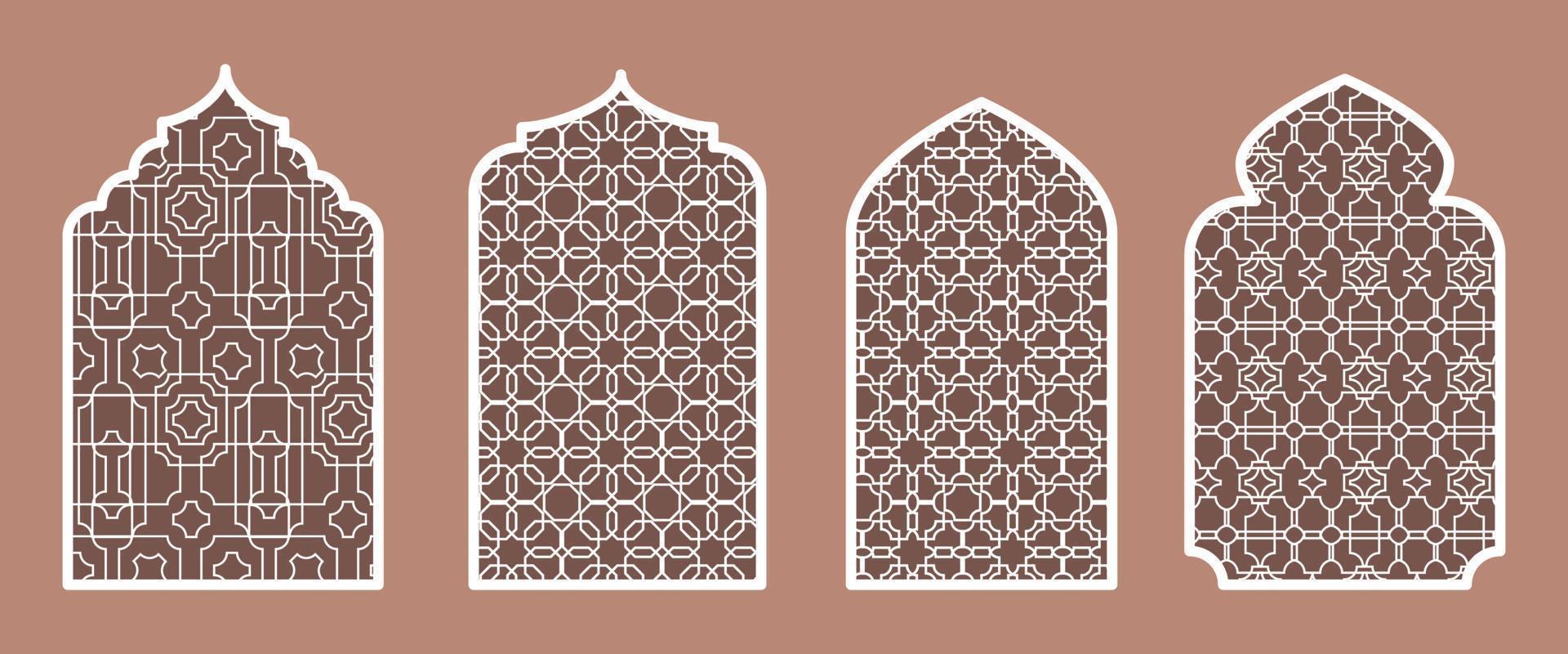 samling av islamic fönster och valv i de orientalisk ramadan stil med en modern design. textur på de fönster. islam, Indien, östra länder. en uppsättning av fönster och dörröppningar av annorlunda färger vektor