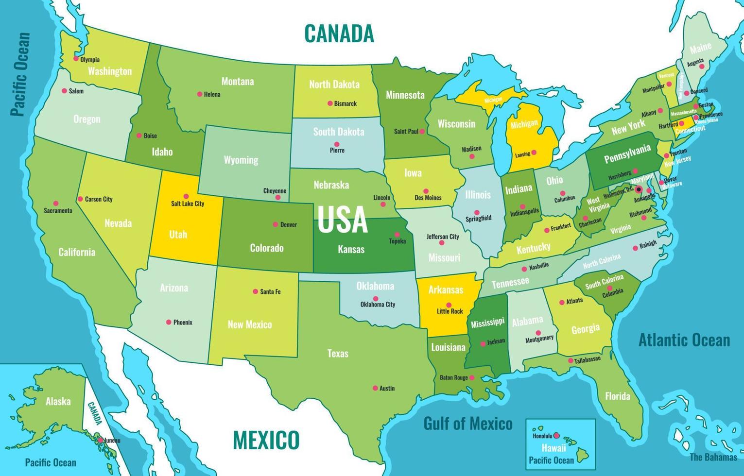 Landkarte der Vereinigten Staaten von Amerika vektor