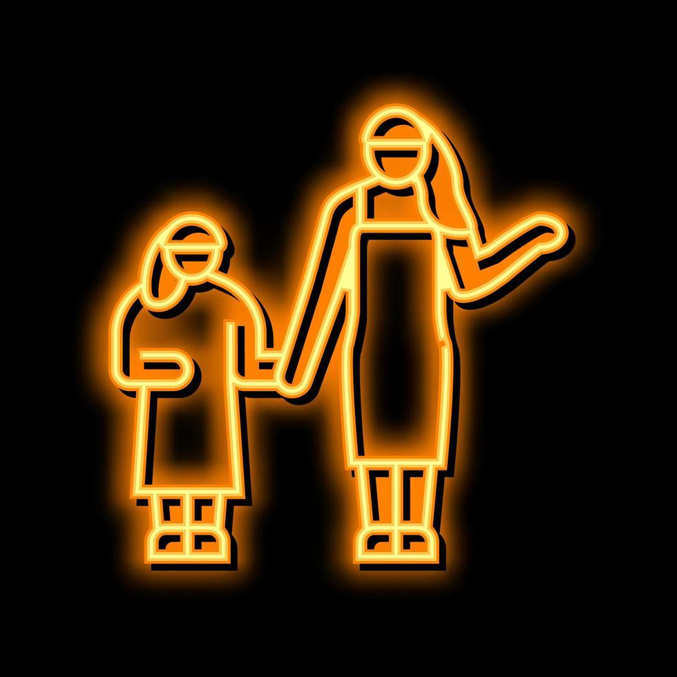 mamma och dotter frisyr neon glöd ikon illustration vektor