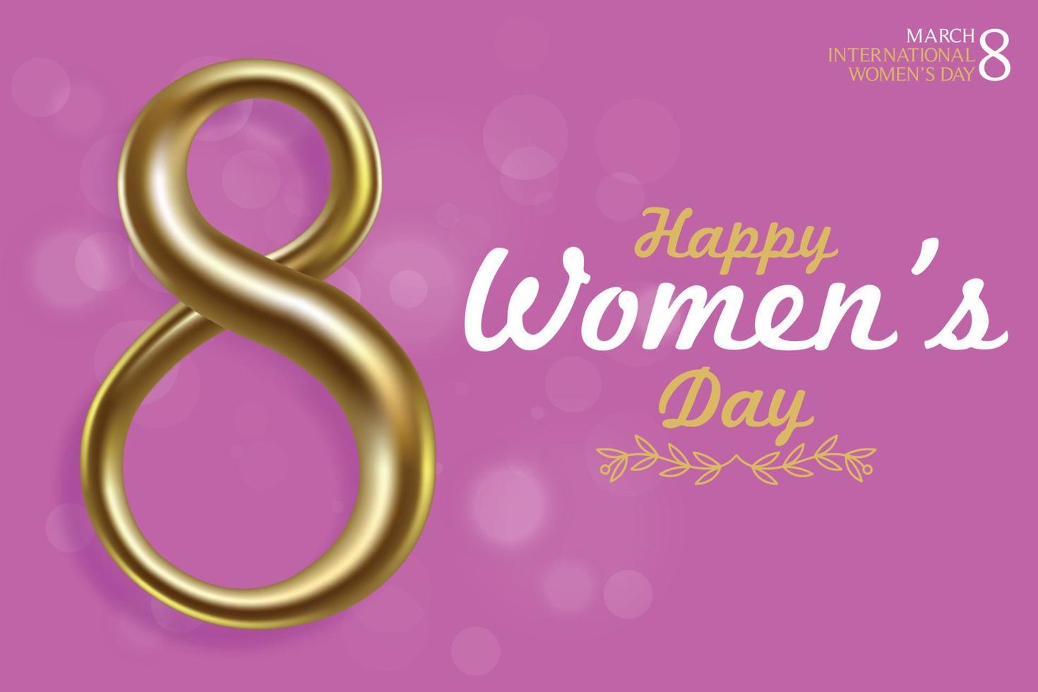 8 März International Damen Tag Vektor mit golden Nummer acht auf Rosa Hintergrund