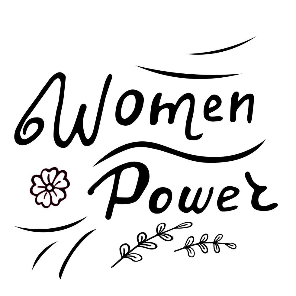 vektor illustration. kvinnor kraft text isolerat på vit bakgrund. hälsning kort med dekorativ hand dragen element