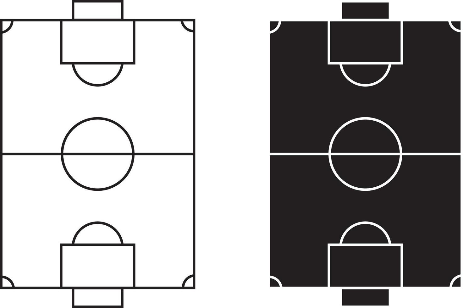 linjär ikon. fotboll fält markeringar rader. översikt fotboll lekplats topp se. sporter jord för aktiva rekreation. enkel svart och vit vektor isolerat på vit bakgrund