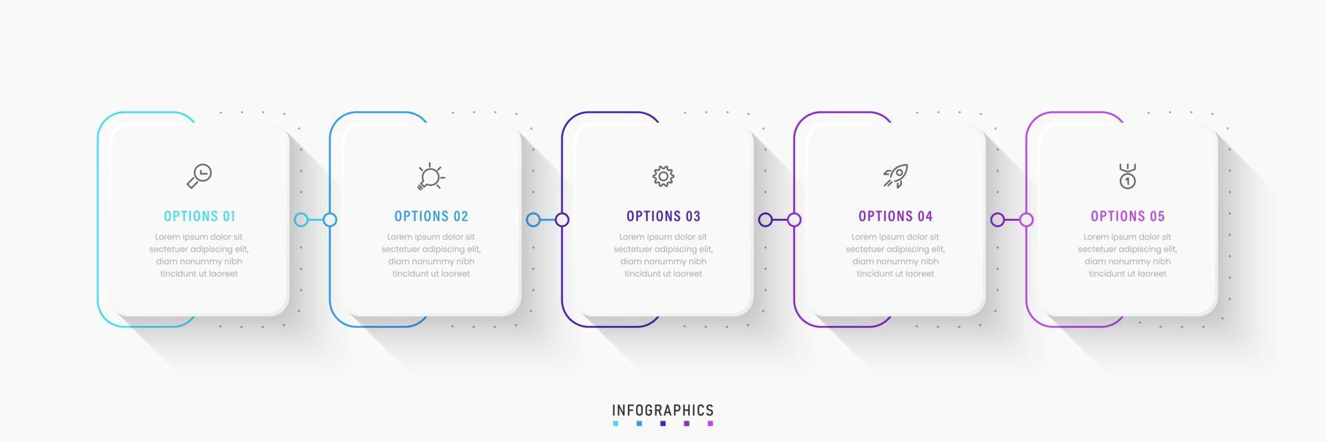 Vektor-Infografik-Etikettendesign-Vorlage mit Symbolen und 5 Optionen oder Schritten. kann für Prozessdiagramme, Präsentationen, Workflow-Layouts, Banner, Flussdiagramme und Infografiken verwendet werden. vektor