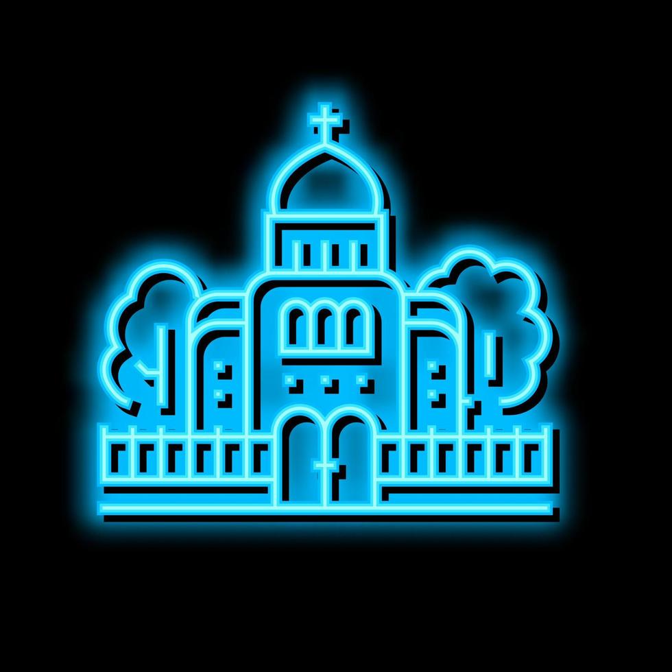 tempel katedral bön- byggnad neon glöd ikon illustration vektor