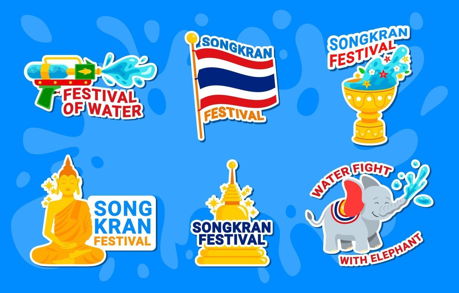 Songkran vattenfestival klistermärke set vektor