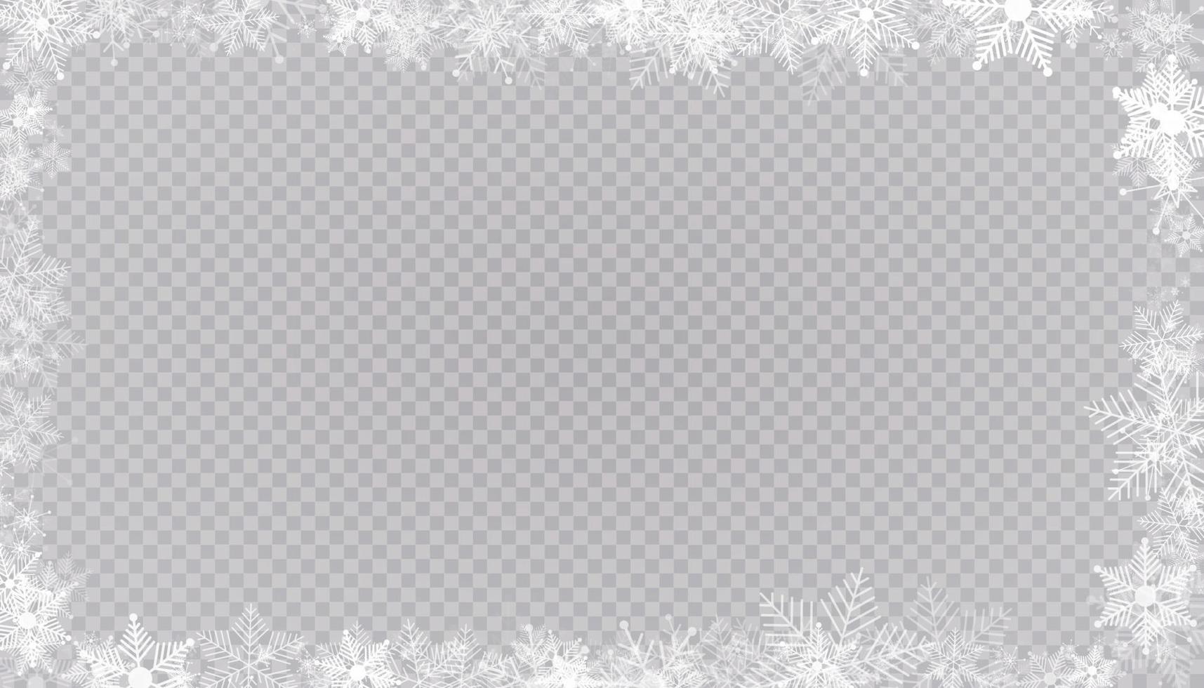 rechteckige Winter Schneerahmen Grenze mit Sternen, funkelt und Schneeflocken Hintergrund. festliche Weihnachtsfahne, Neujahrsgrußkarte, Postkarte oder Einladungsvektorillustration vektor