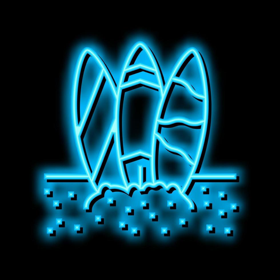 Surfen Tafel auf Sand Strand Neon- glühen Symbol Illustration vektor