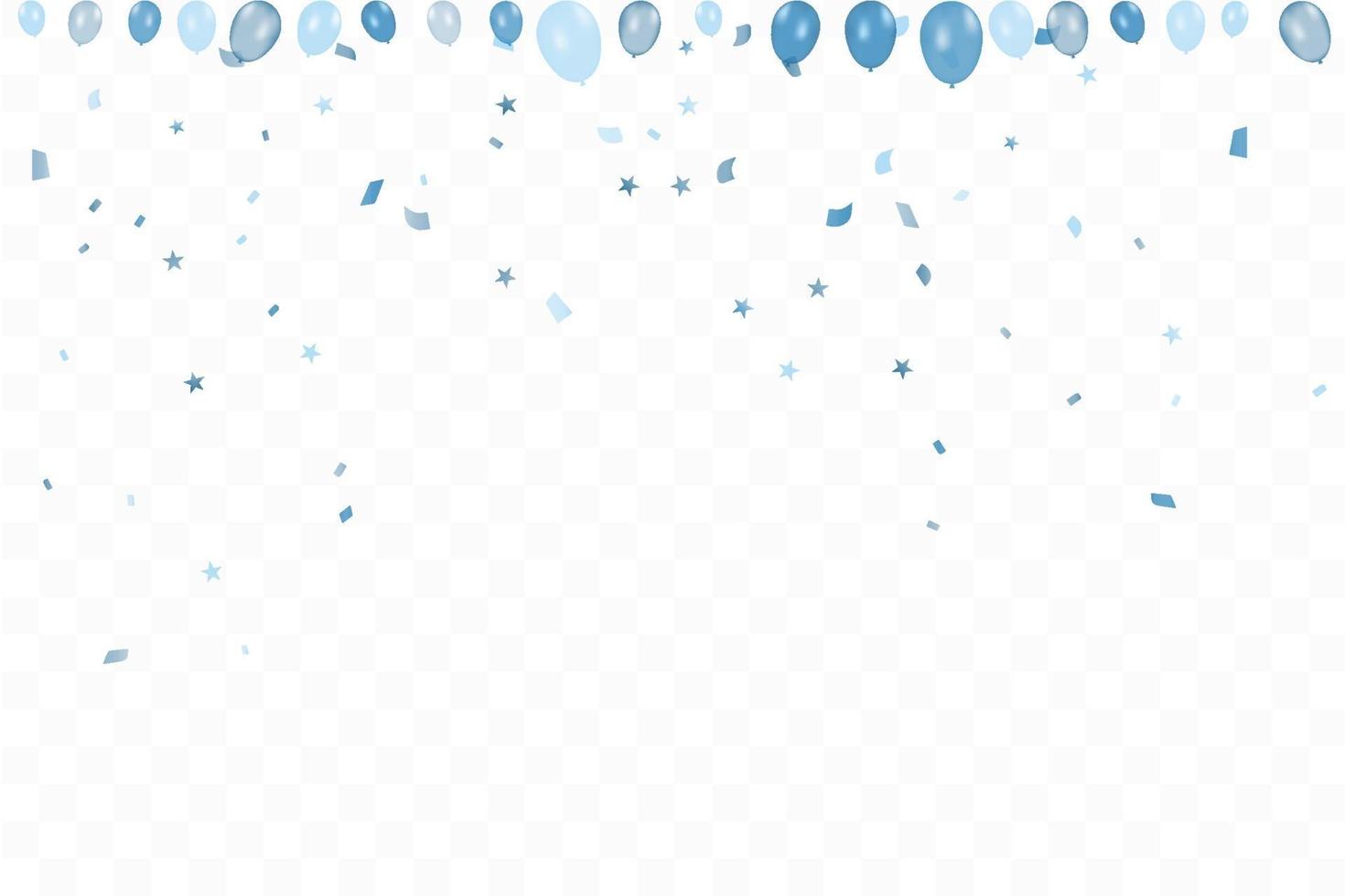 pojkens födelsedag. Grattis på födelsedagen bakgrund med blå ballonger och konfetti. fest evenemangsfest. mångfärgad. vektor