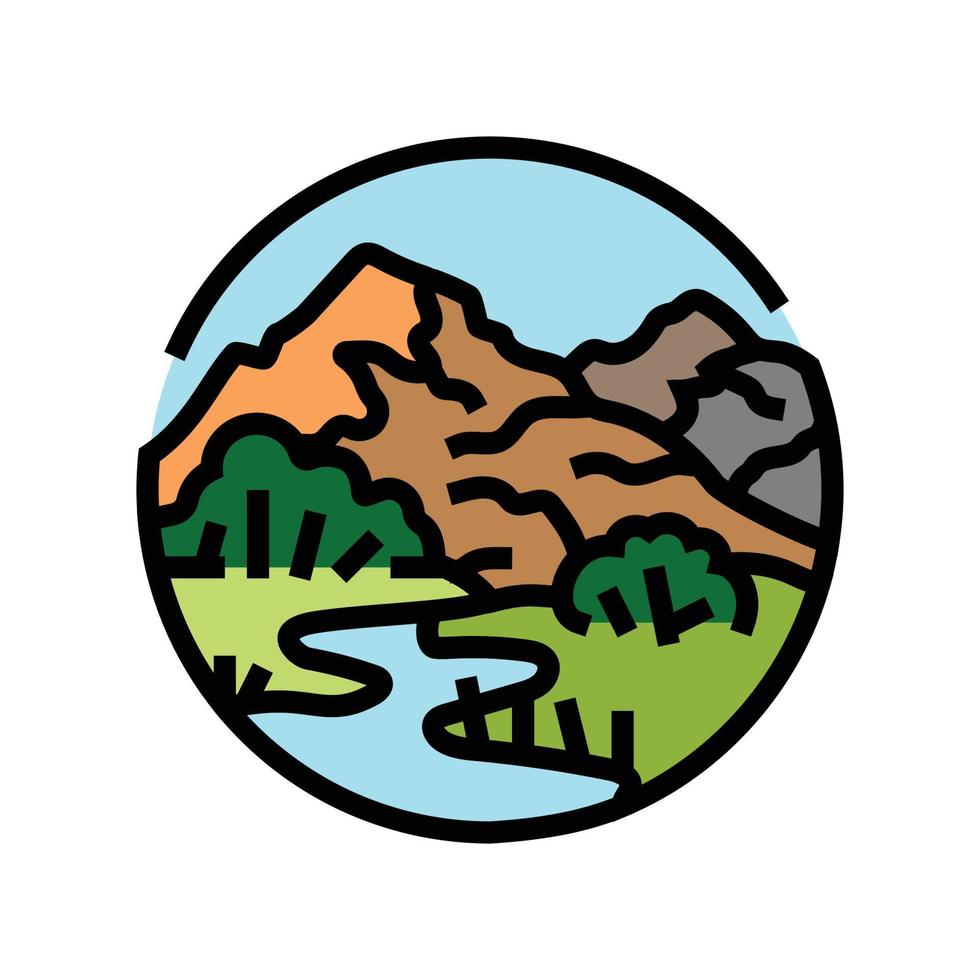 läger berg landskap Färg ikon vektor illustration
