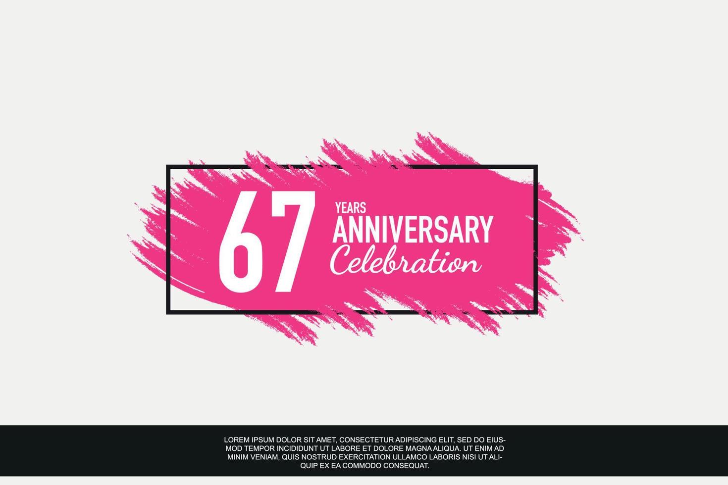 67 Jahr Jahrestag Feier Vektor Rosa Design im schwarz Rahmen auf Weiß Hintergrund abstrakt Illustration Logo
