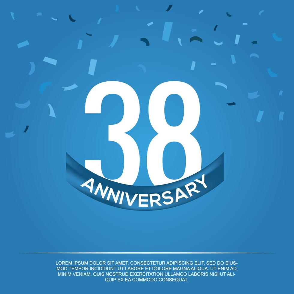 38 Jahrestag Feier Vektor Design mit Weiß Farbe Zahlen und Weiß Farbe Schriftart auf Blau Farbe Hintergrund abstrakt