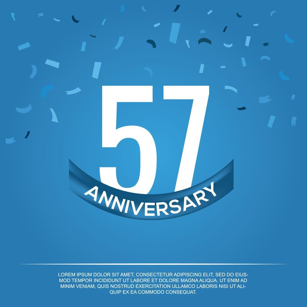 57: e årsdag firande vektor design med vit Färg tal och vit Färg font på blå Färg bakgrund abstrakt