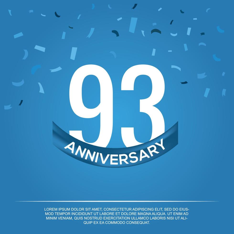 93. Jahrestag Feier Vektor Design mit Weiß Farbe Zahlen und Weiß Farbe Schriftart auf Blau Farbe Hintergrund abstrakt