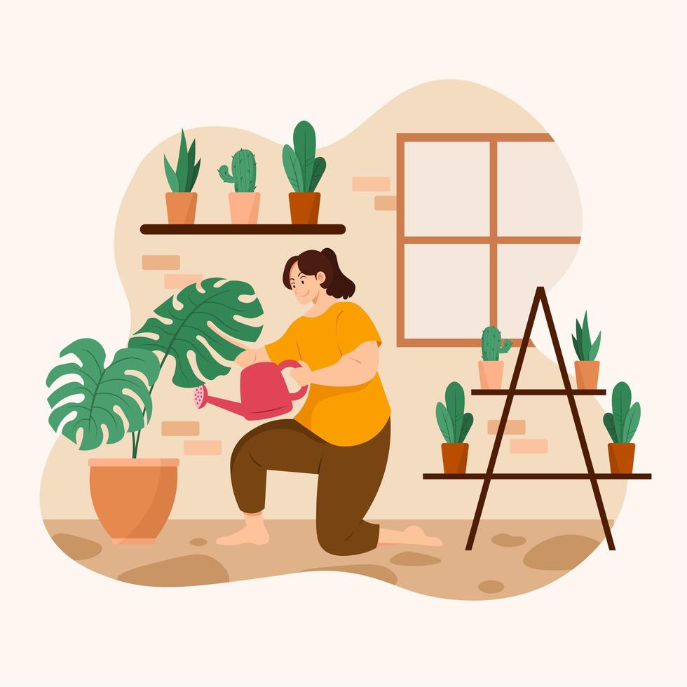 kvinna trädgårdsarbete hemma vektor