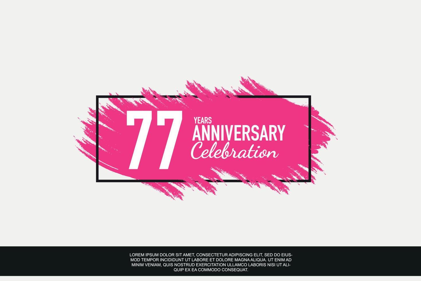 77 Jahr Jahrestag Feier Vektor Rosa Design im schwarz Rahmen auf Weiß Hintergrund abstrakt Illustration Logo