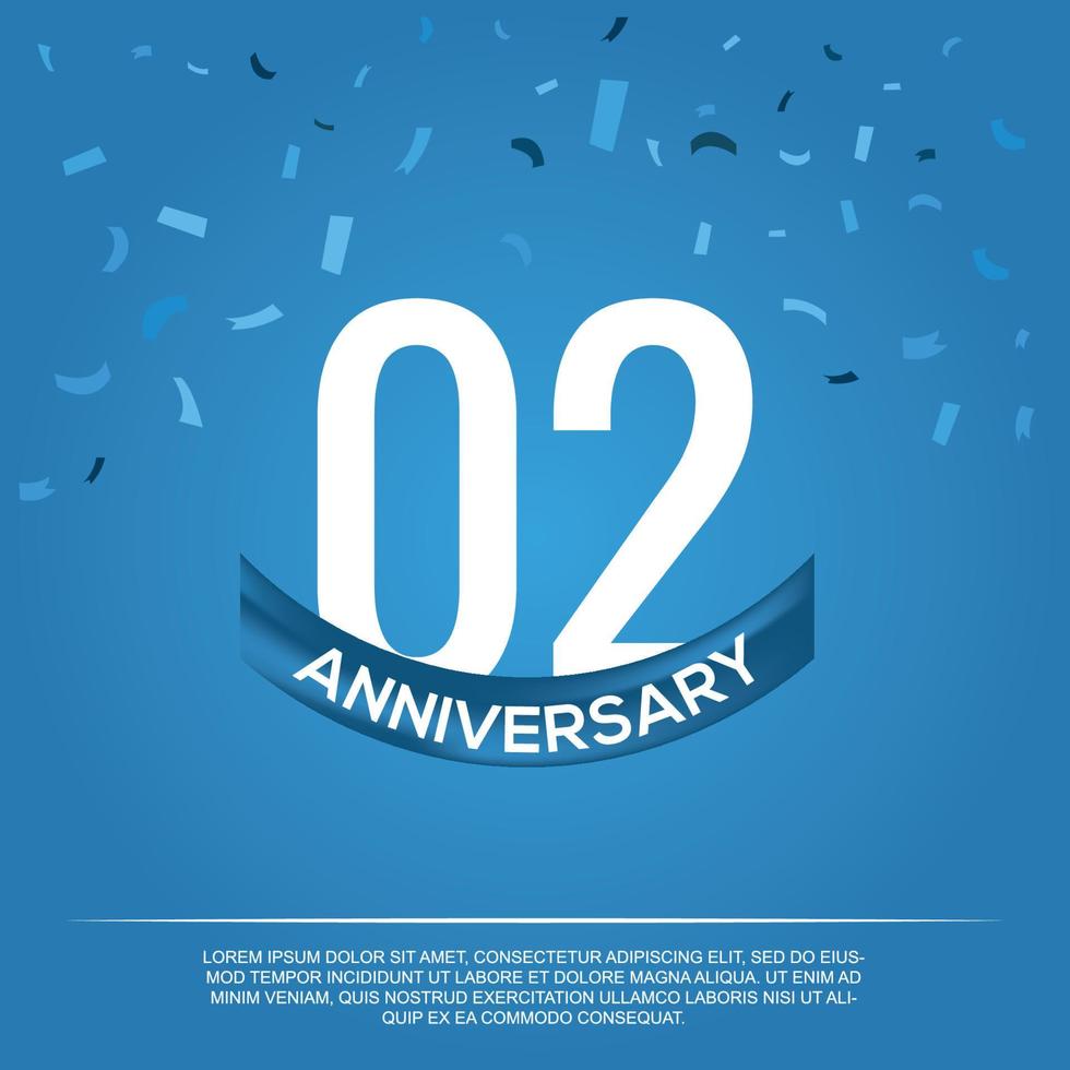 02 Jahrestag Feier Vektor Design mit Weiß Farbe Zahlen und Weiß Farbe Schriftart auf Blau Farbe Hintergrund abstrakt