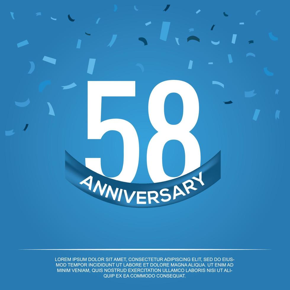 58 .. Jahrestag Feier Vektor Design mit Weiß Farbe Zahlen und Weiß Farbe Schriftart auf Blau Farbe Hintergrund abstrakt