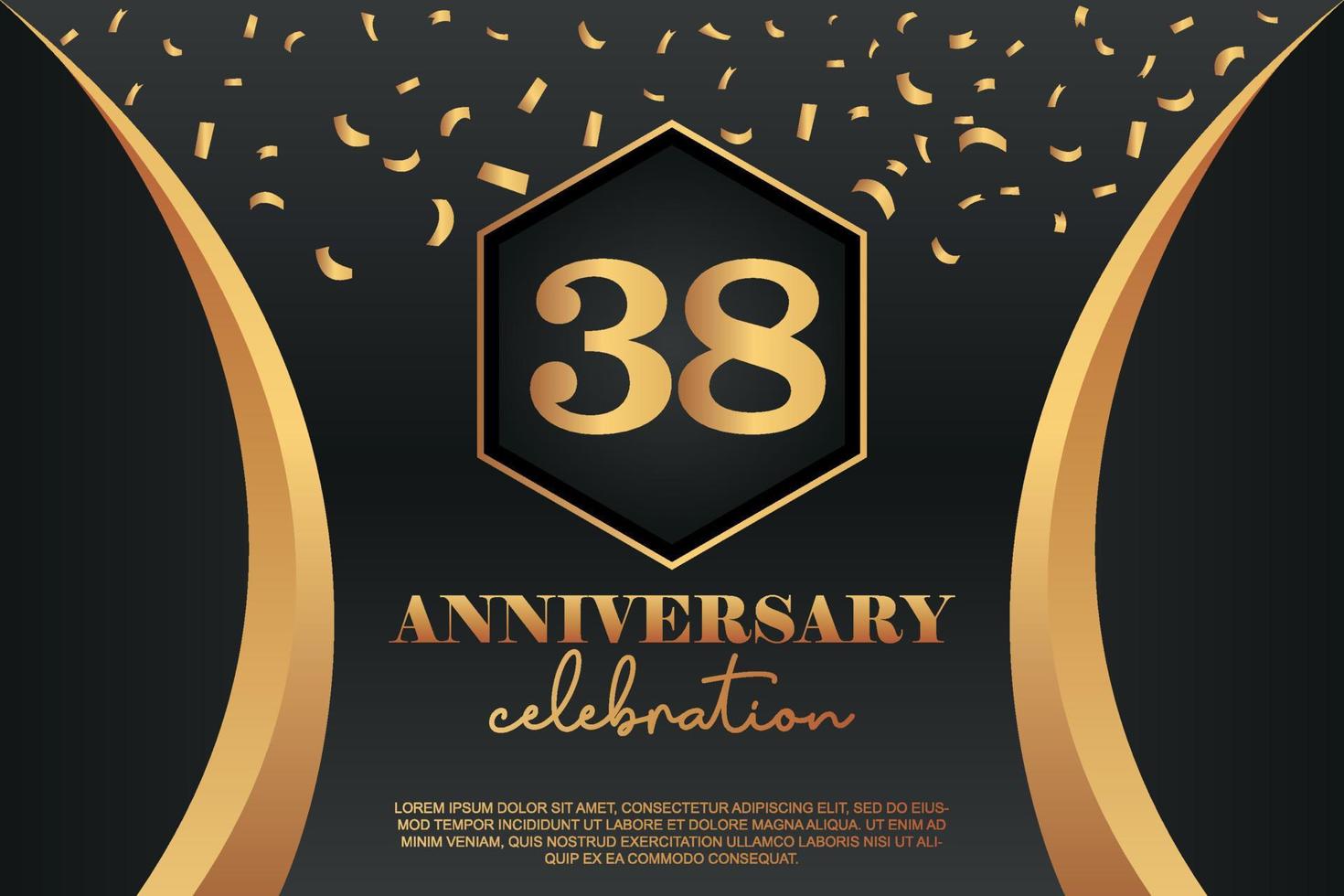 38: e årsdag firande logotyp med gyllene färgad vektor design för hälsning abstrakt illustration