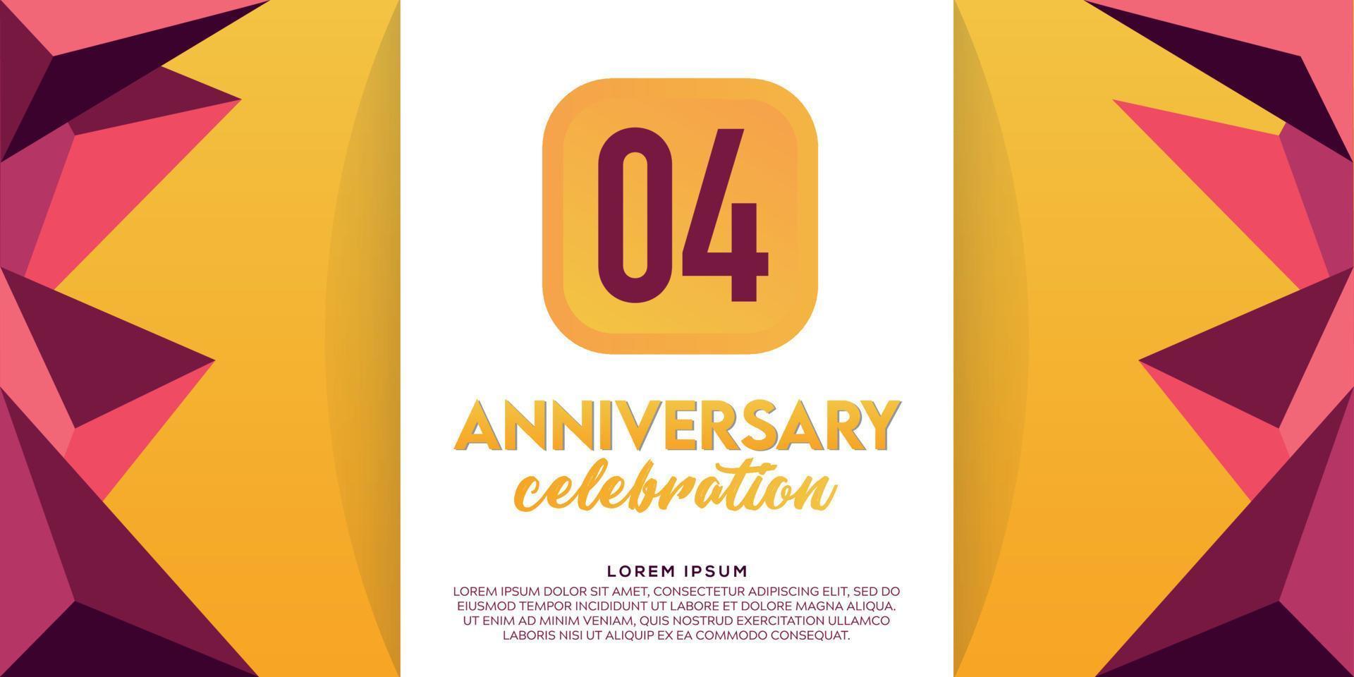 04 år årsdag logotyp mall design på gul bakgrund vektor design illustration