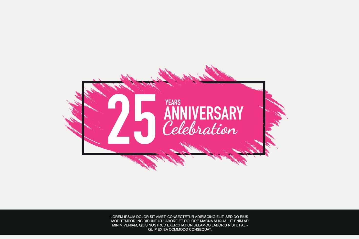 25 Jahr Jahrestag Feier Vektor Rosa Design im schwarz Rahmen auf Weiß Hintergrund abstrakt Illustration Logo