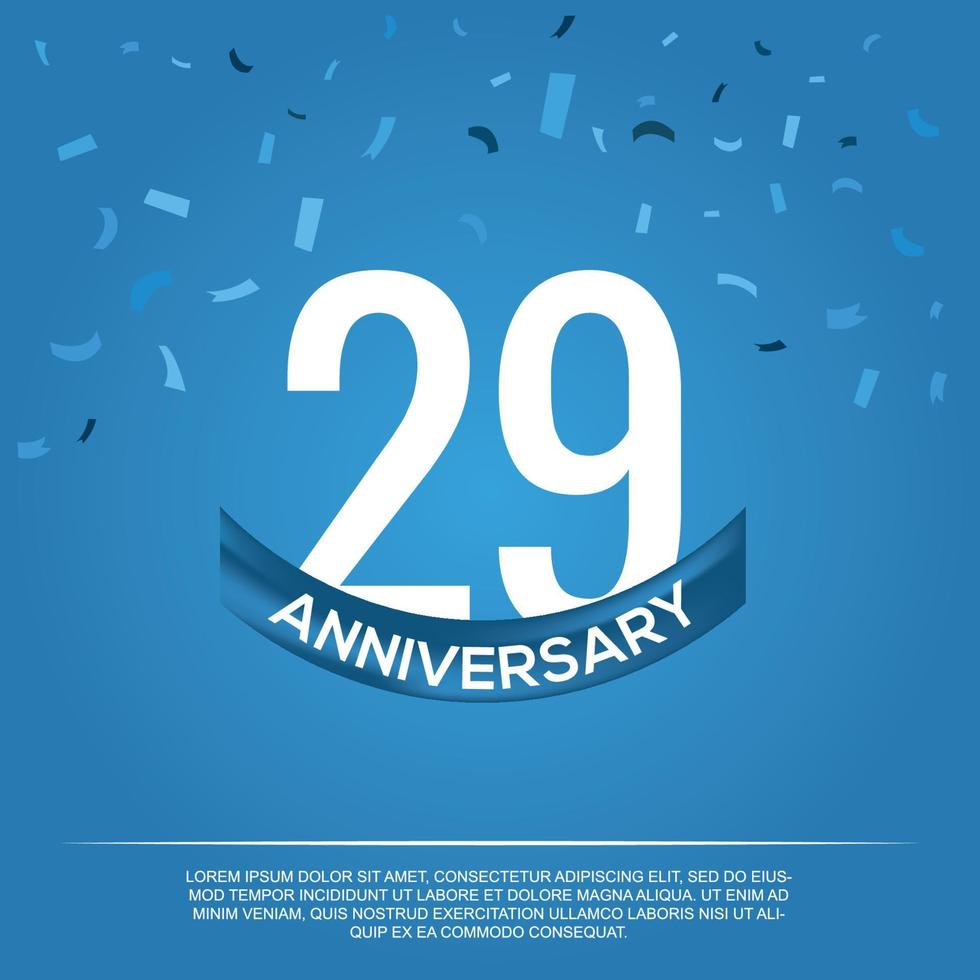 29 Jahrestag Feier Vektor Design mit Weiß Farbe Zahlen und Weiß Farbe Schriftart auf Blau Farbe Hintergrund abstrakt