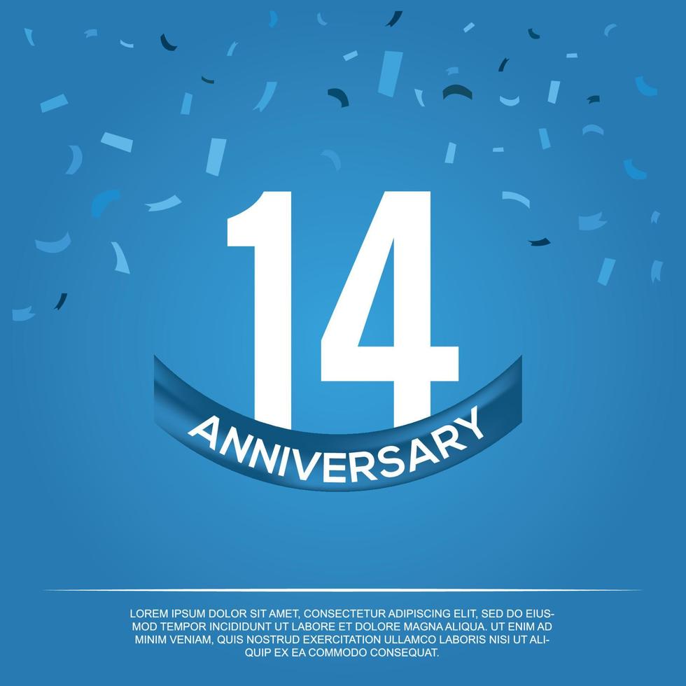 14:e årsdag firande vektor design med vit Färg tal och vit Färg font på blå Färg bakgrund abstrakt