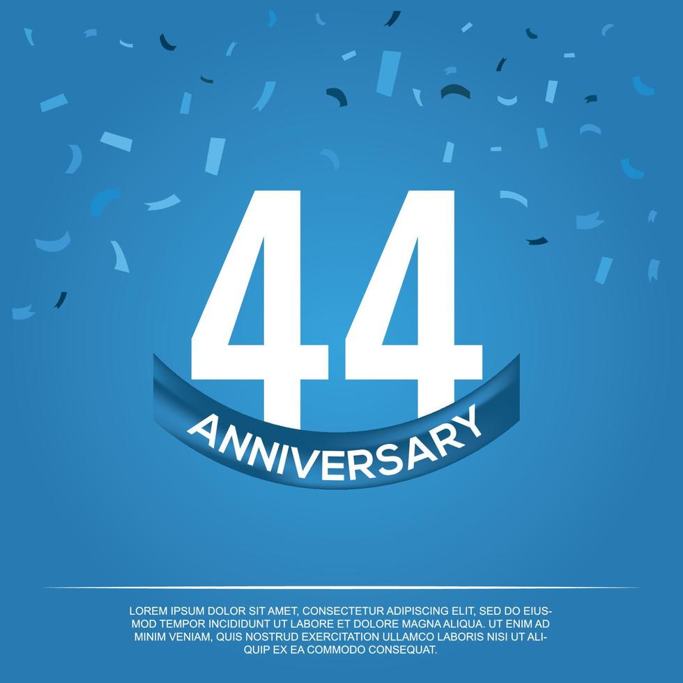 44: e årsdag firande vektor design med vit Färg tal och vit Färg font på blå Färg bakgrund abstrakt
