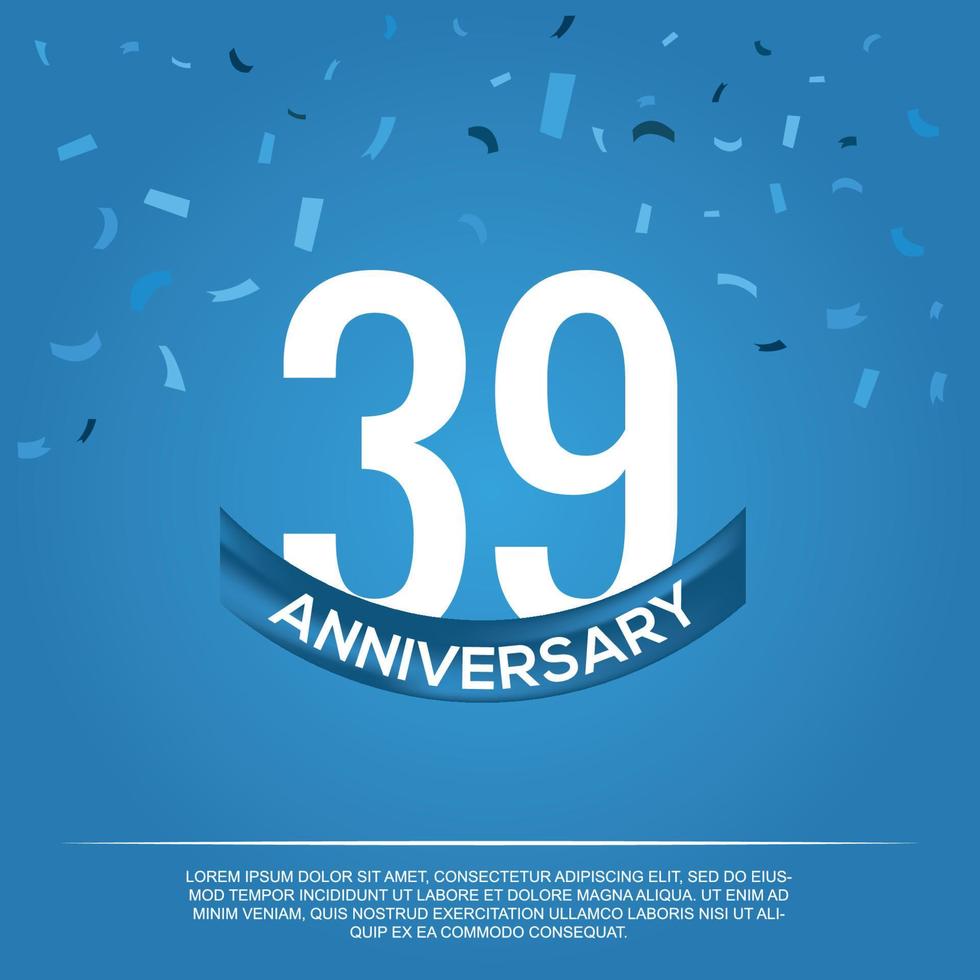 39 .. Jahrestag Feier Vektor Design mit Weiß Farbe Zahlen und Weiß Farbe Schriftart auf Blau Farbe Hintergrund abstrakt