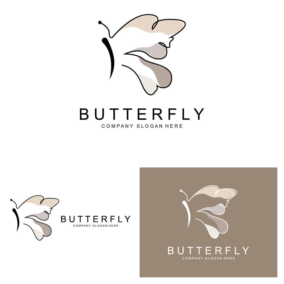 schmetterlingslogodesign, schönes fliegendes tier, ikonenillustration der firmenmarke, siebdruck, salon vektor